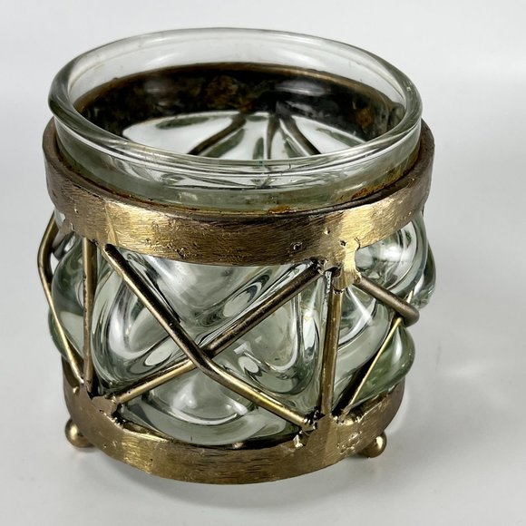 Vtg Caged Glass Candle Holder Vase Handblown Brutalist Art Mexico - Picture 3 of 14